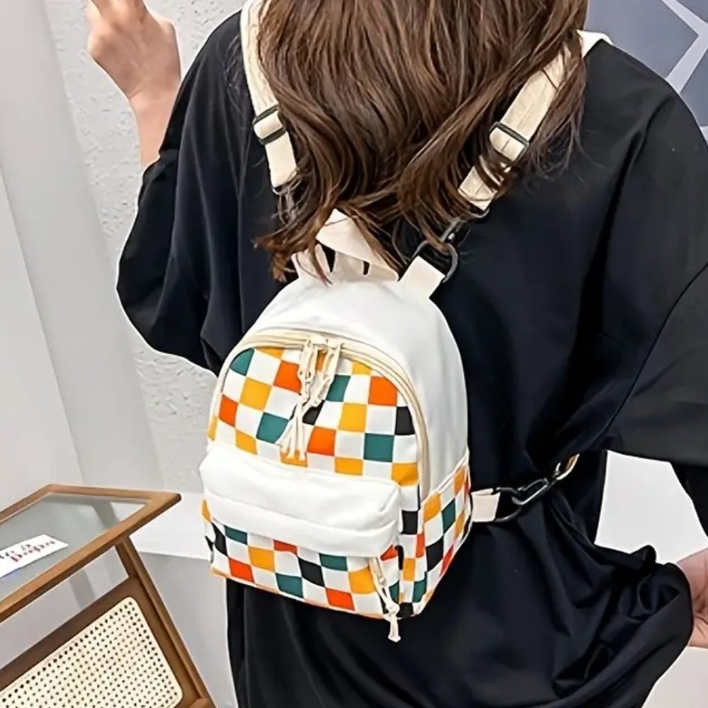 Multi-Color Checkerboard Mini Backpack or Crossbody Bag